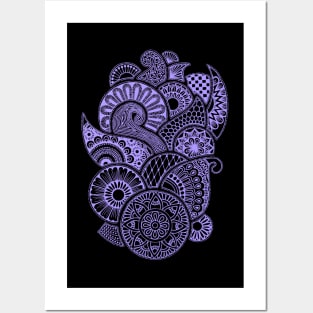 Abstract Mandala design (light purple on black) Posters and Art